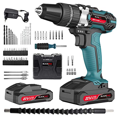 Blackpine Akku-Bohrschrauber Akku-Schlagbohrschrauber Bohrschrauber 20V 2x2.0 Ah Maximaler Drehmoment 32 Nm 21+3 Drehmomentstufen 61 PCS Zubehör 2 Gang Bohrfutter Spannbereich 10mm 2x2000mAh-Akkus