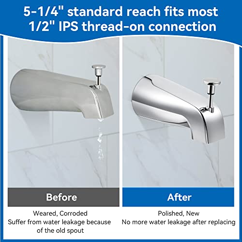 Dreyoo Universal Bathroom Tub Spout Compatible With Westbrass E531D-1F-62, 5 1/4 Inches Reach Wall Front Mount Tub Spout With Shower Diverter 1/2" Ips Inside Thread Bathtub Faucet Spout (Chrome) #TOP5