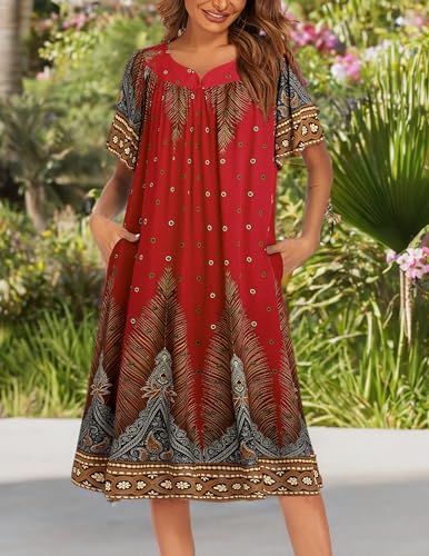 Ekouaer Womens Nightgown Short Sleeve House Dress with Pockets-Floral Print Mumu Dress 6