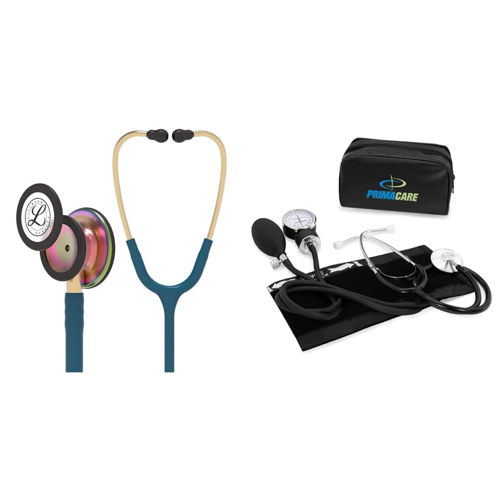 3M Littmann 5807 Classic III Monitoring Stethoscope, RainbowFinish, Caribbean Blue Tube, 27