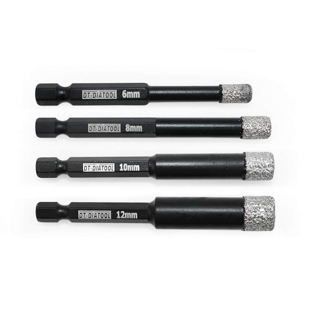 DT-DIATOOL Dry Diamond Drill Core Bits Set 4PCS 6/8/10/12mm Quick-fit Hex Shank Vacuum Brazed Hole Saw for Tile Porcelain Ceramic Marble Granite — image 1