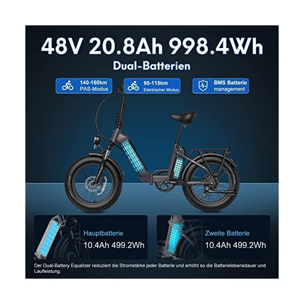 Fafrees FF20 Polar E-Bike Klapprad Elektrofahrrad 48V/20,8Ah Lithium-Ionen-Akku Maximales Drehmoment 65N.M 20 Zoll E-Fahrrad Faltbares E-Mountainbike Shimano 7 Gängen 20"*4.0 Fat Bike – Bild 3