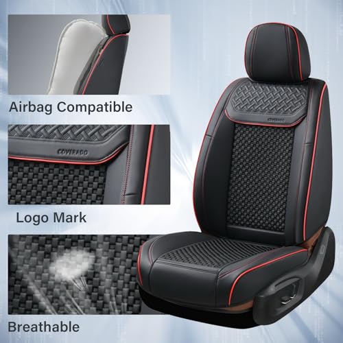 Image of Coverado 2 in 1 Seat Covers for Car Full Set, Conversions Between Warm Suede and Cold Ice Silk for Car Seat Protector Car Accessories Universal Fit for Most Cars SUVs and Trucks（Black&Red）