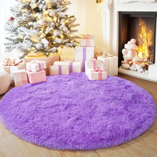 4'x4' Purple Round Rug for Bedroom, Ultra Soft Fluffy Circle Rug for Kids Girls Boys Room, Cute Shag Rugs for Living Room Playroom Teen Room Home Decor Rug