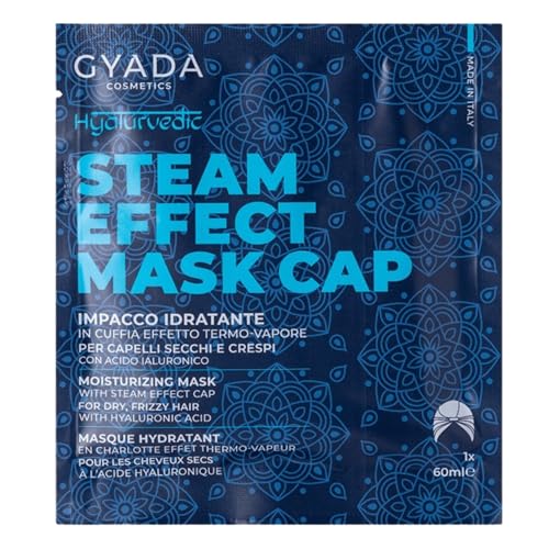 GYADA COSMETICS, Hyalurvedic Impacco Idratante, In Cuffia Termo-Vapore, per Capelli Secchi e Crespi, -25% Effetto Crespo, +30% Lucentezza, +60% Pettinabilità Immediata, Con Acido Ialuronico, 200 ml