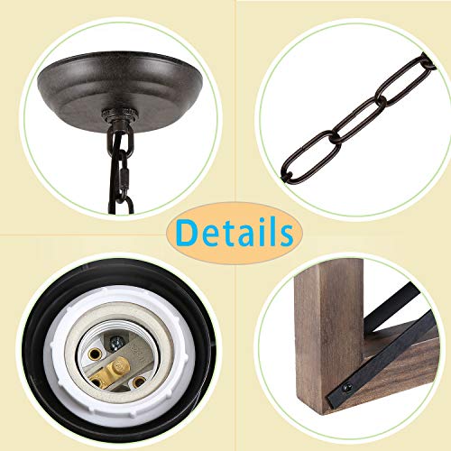 Eumyviv Wood Farmhouse Cage Rustic Chandelier Kitchen Island 4 Lights, 23.9" Industrial Dinning Table Pendant Lamp Vintage Edison Ceiling Light Fixture, Brown & Black(C0074) #TOP4