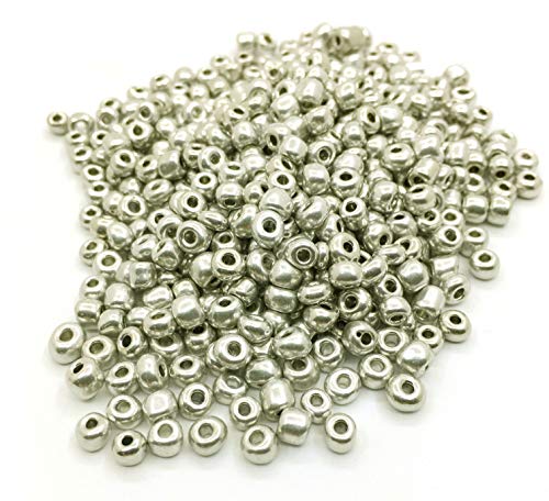 1100 x 4mm Glass Seed Beads - Metallic Color - 6/0 - Pony Beads for Kids Choice of Colours (Silver), Gold,Black,Silver, 3,6 mm ~ 4 mm
