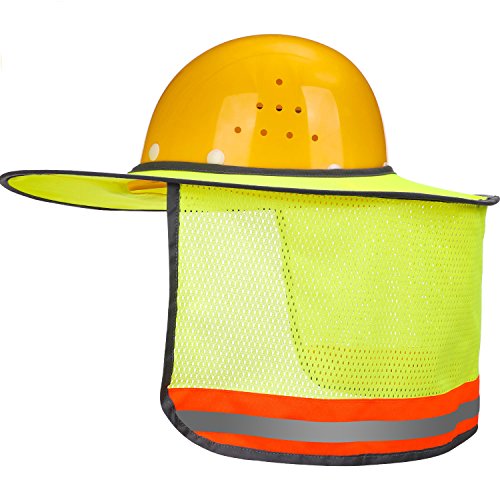 SATINIOR Full Brim Sun Neck Shield Mesh Sun Shade Protector for Hard Hats Helmets with Reflective Stripe, Yellow