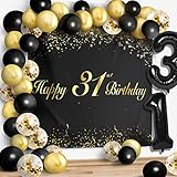 Happy 31st Birthday Balloons Black Set Decor - Cheers to 31 Years Old Party Theme Garland Banner Backdrop Decorations For Women and Men Supplies
