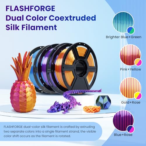 Image of FLASHFORGE Silk Bi-Color PLA Filament 1.75mm, Coextrusion Gold Rose Dual Color Multicolor 3D Printer Filament, Enchanting Silk Finish with 360 Multicolor Shifting Color Effect