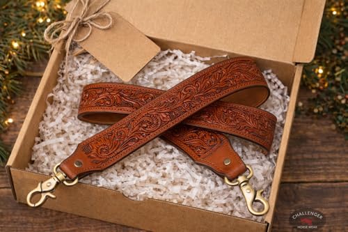 Image of CHALLENGER Western Floral Tooled Leather Replacement Shoulder Purse Guitar Cross Body Strap 115RS-Straps
