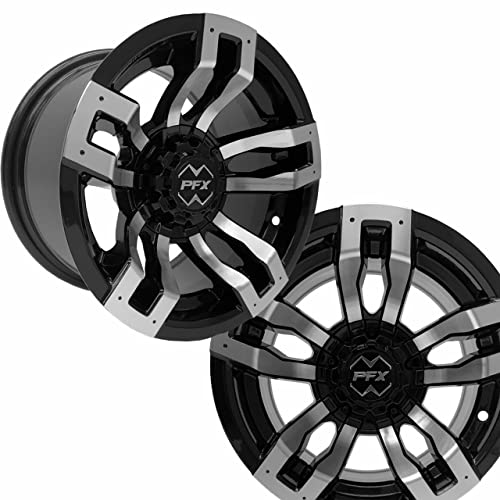 ProFormX 12" Velocity Golf Cart Wheels & Tires Combo Package - Set of Four 23x10.5x12 AT Off-road Tire on 12x7 Machine/Black Rim. Fits Club Car, EZGO and Yamaha LIFTED Carts w/Caps