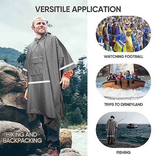 Image of PTEROMY Hooded Rain Poncho for Adults, Reusable Waterproof Raincoat