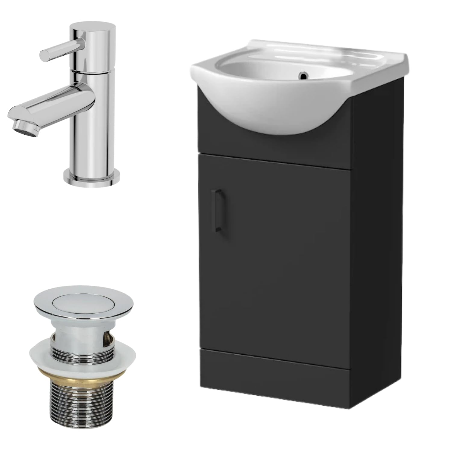 Affine® 450mm Bathroom Vanity Unit Ceramic Sink Floorstanding Storage Cabinet Cupboard & Malmo Basin Tap & Waste Set, Matt Black — image 1