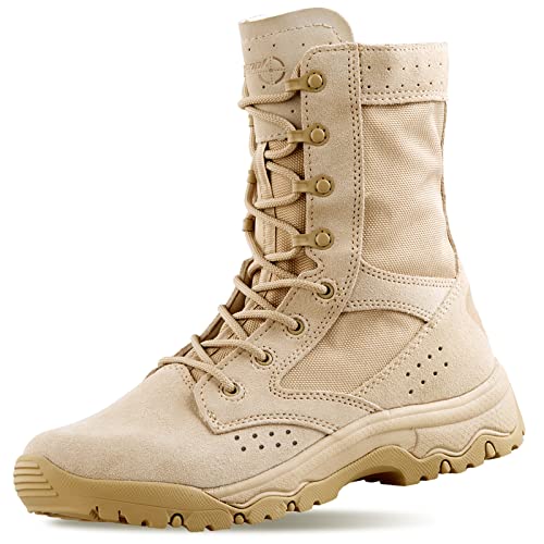 Hanagal Men's Military Boots Lightweight Army Combat Tactical Military Boots For Men Hunting Jungle Hiking Work Boots Size 12.5 Tan #TOP13