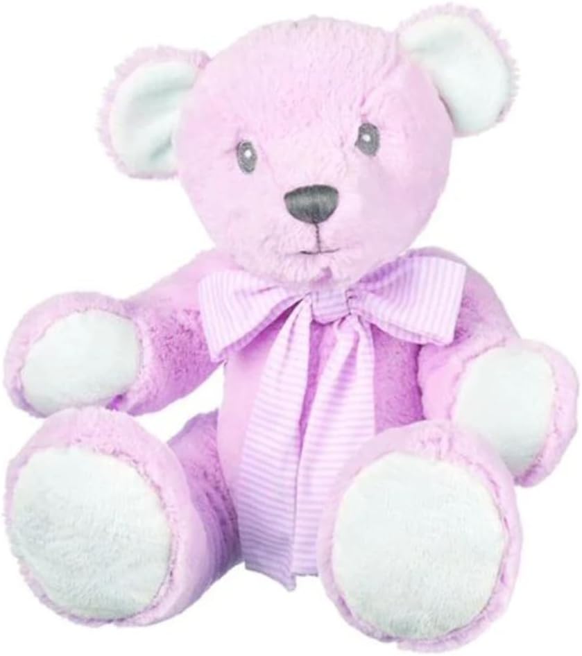 Suki Baby Hug-a-Boo Super Soft Plush Bear with Striped Cotton Bow (Medium, Pink)