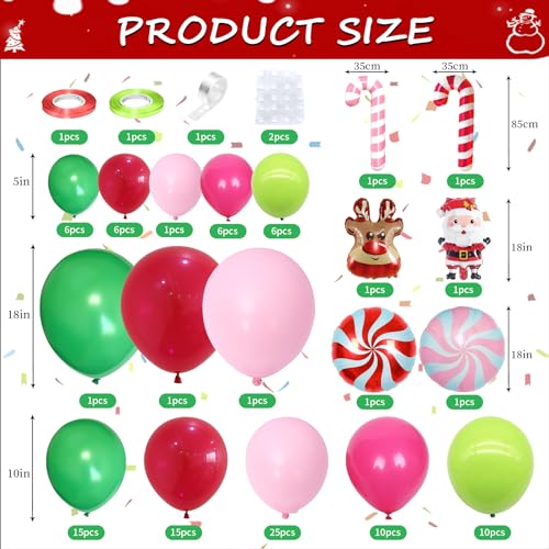 Image of Christmas Arch Kit, Red Pink Green Latex Balloon Garland for Xmas Party | Christmas Party Decorations with Red Pink Green Candy Crutch Balloon Garland for Holiday Celebrations and Seasonal Events