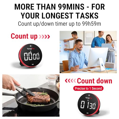 Image of TempPro 99-Hour Digital Kitchen Timer with Strong Magnetic & Stable Stand, Classroom Timers with 3-Volume-Level, Stopwatch with Large LED Display, Digital Timers for Classroom(Previously ThermoPro)