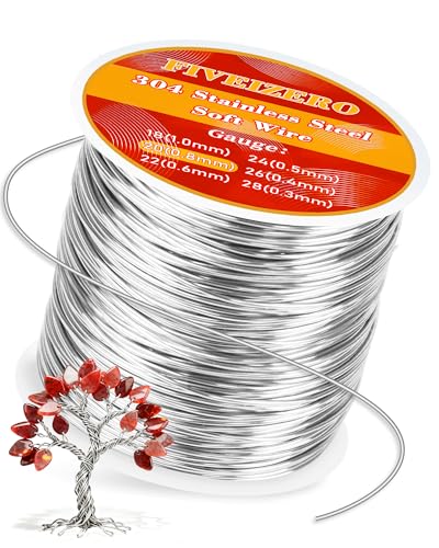 FIVEIZERO 20 Gauge 304 Stainless Steel Wire for Jewelry Making 43yd Stainless Steel Jewelry Wires Thin Metal Craft Wire for Necklace Bracelet Earring Bead Stringing DIY Floral and Home Crafts