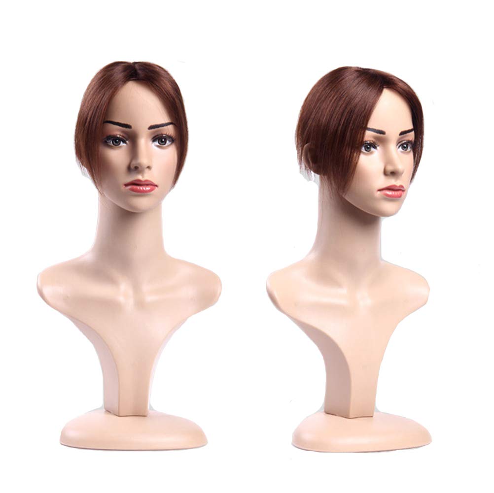 Middle Part Bangs Extension Top Hair Piece 2" x 2" Real Human Hair Silk Base Invisible&Seamless Clip In Topper Dark Brown