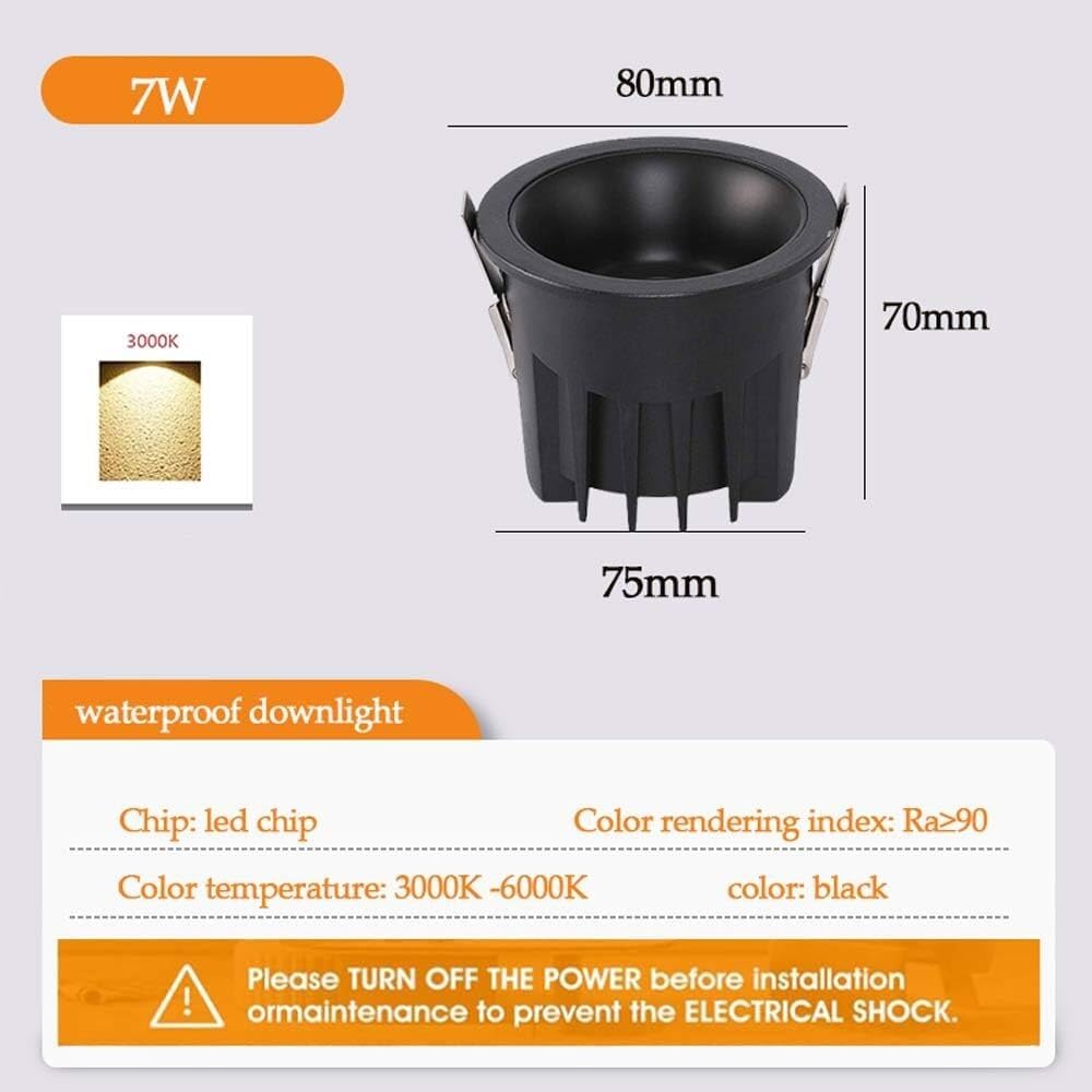 Kit di retrofit da Incasso a LED da 6 Pezzi Paralume Rotondo Nero da 31 Pollici faretto da Incasso a LED faretto da Doccia Impermeabile IP65 Luce da,7w-6000K