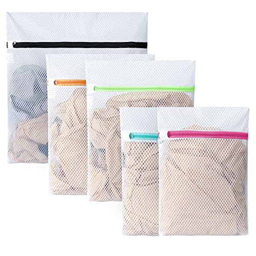 Image of BAGAIL Set of 5 Honeycomb Mesh Laundry Bags for Blouse,Hosiery,Stocking,Underwear Premium Laundry Bags for Travel Storage Organization (5 Set)