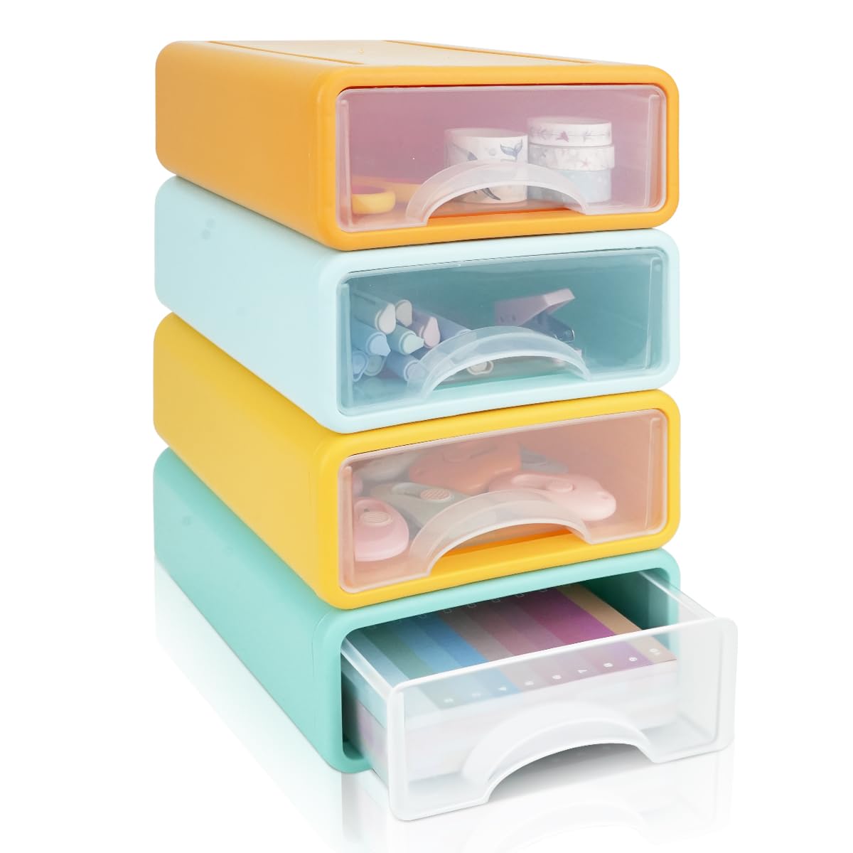 4Pcs Cajonera Plastico Apilables, TIE-DailyNec Cajas de Almacenamiento, Organizador de Maquillaje de Gran Capacidad, Cajones de Escritorio para Oficina, Sala de Estar, Cocina, Escuela, Baño