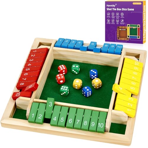 Havnidy Shut The Box Brettspiele, hölzernes Tischspiel für 4 Spieler, Klassische Würfelspiele, Reisespiel, traditionelles hölzernes Mathematik-Würfelspiel für Kneipen, tolle Brettspiele für die ganze