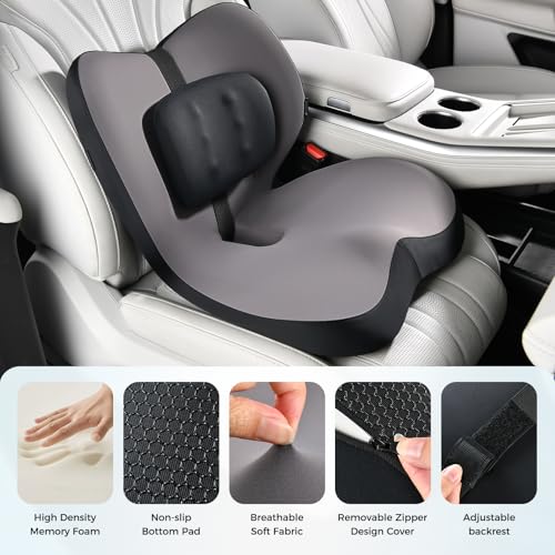 Image of FLORICH 2 in1 Truck Seat Cushion and Lumbar Support Pillow Memory Foam Car Seat Cushion with Adjustable Strap for Truck Driver Long Drives, Fits Semi Truck Seat,Car,Office&Gaming Chair(Light Black)