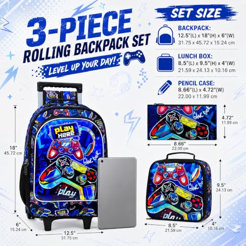 Image of CCJPX Rolling Backpack for Boys, Kids Roller School Bag with Wheels Toddler Wheeled Bookbag Elementary