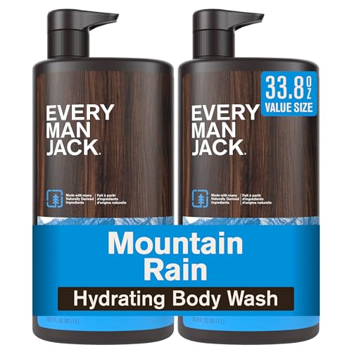 Every Man Jack Mountain Rain Mens Body Wash for All Skin Types - Cleanse Hydrate and Smell Great - Free of Parabens Phtalates and Dyes - 33.8 fl oz (2 Pack)