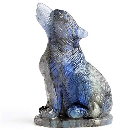 Estatua de Lobo en Labradorita tallada a mano 2.0 pulg miniatura 2