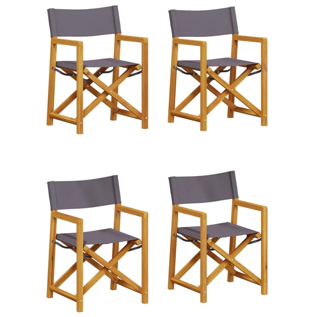 vidaXL Sillas de jardín Plegables 4 Unidades Tela Gris Oscuro, Silla Plegable, sillón de Director, Silla de Director de Madera Maciza de Acacia