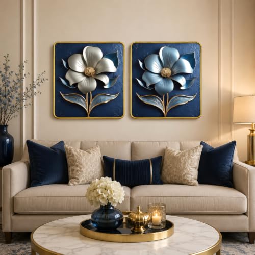 Image of RANDOM Premium Square Wall Painting Set of 2, 38 x 38 cm (Floral Painting)