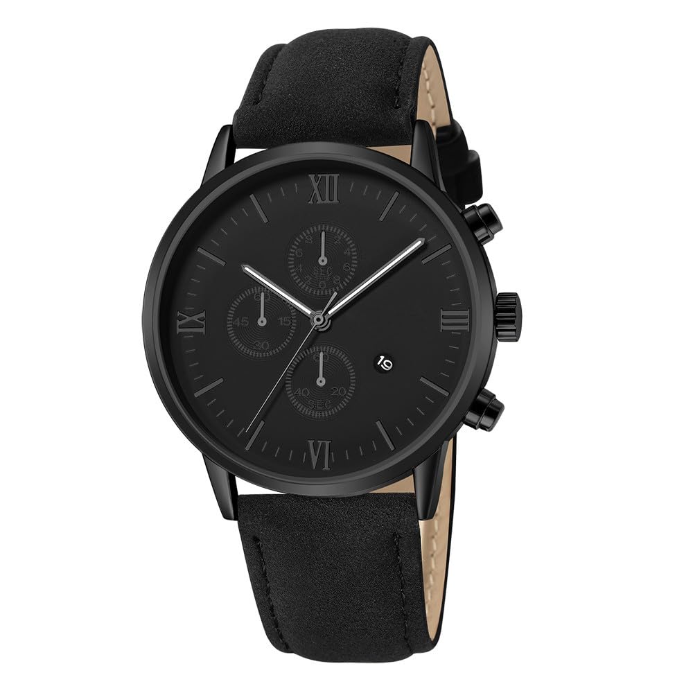 ALINKERMens Watches, Chronograph Analog Quartz Movement Dress Watch Casual Leather Band Date Watches for Men Roman Numerals Classic Business Wrist Watch