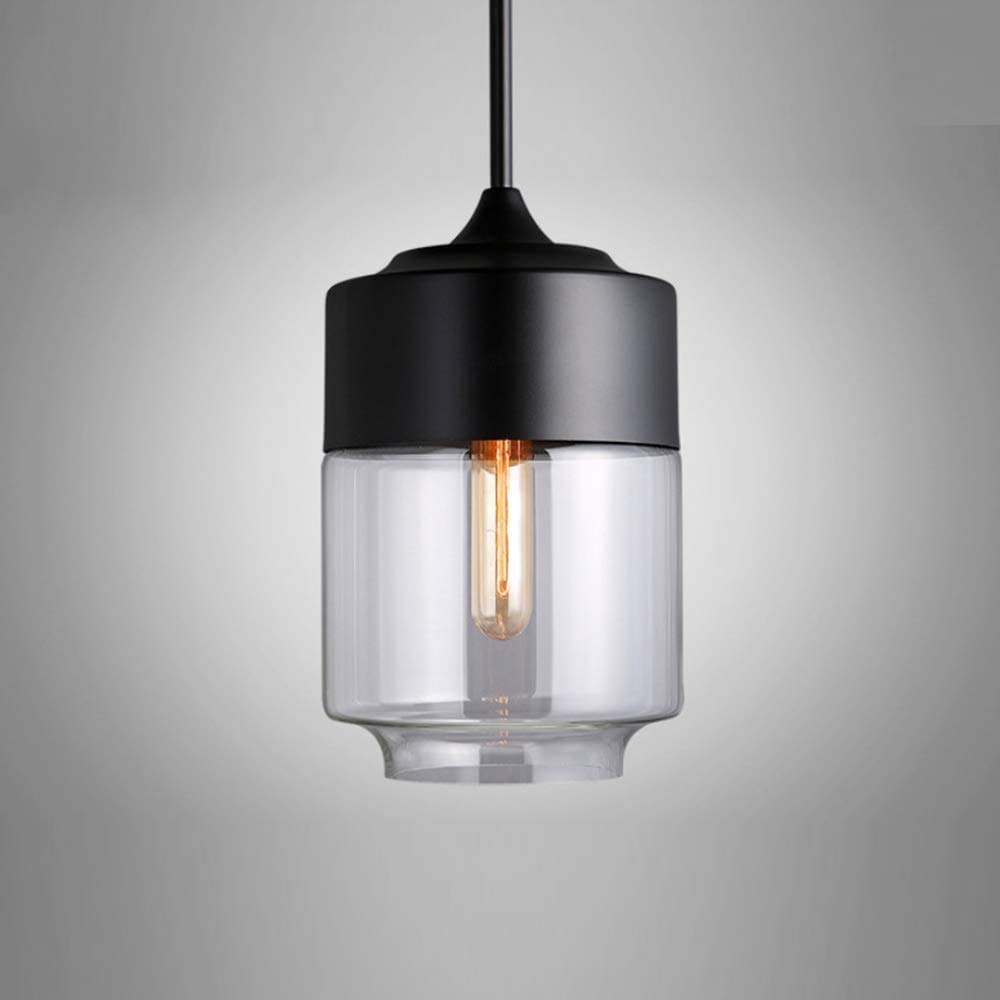 LYMSXAZOU Vintage Glass Pendant Light Fixture - Retro Industrial Hanging Lamp with Chrome Base E27 Chandelier for Kitchen Dining Room Loft Cafe & Bar Transparent Shade (B)