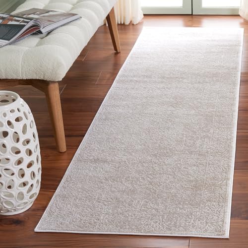 SAFAVIEH Zeitgenössische Teppich für Wohnzimmer, Esszimmer, Schlafzimmer - Reflection Collection, Kurzer Flor, Creme und Elfenbein, 80 x 180 cm
