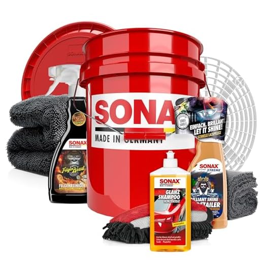 Autowäsche Set - SONAX: Autoshampoo Glanz Shampoo Konzentrat - SONAX Wascheimer mit Deckel & Schmutzfalle, Waschhandschuh mit Insekten Mesh - Autoreinigungsset Aussen