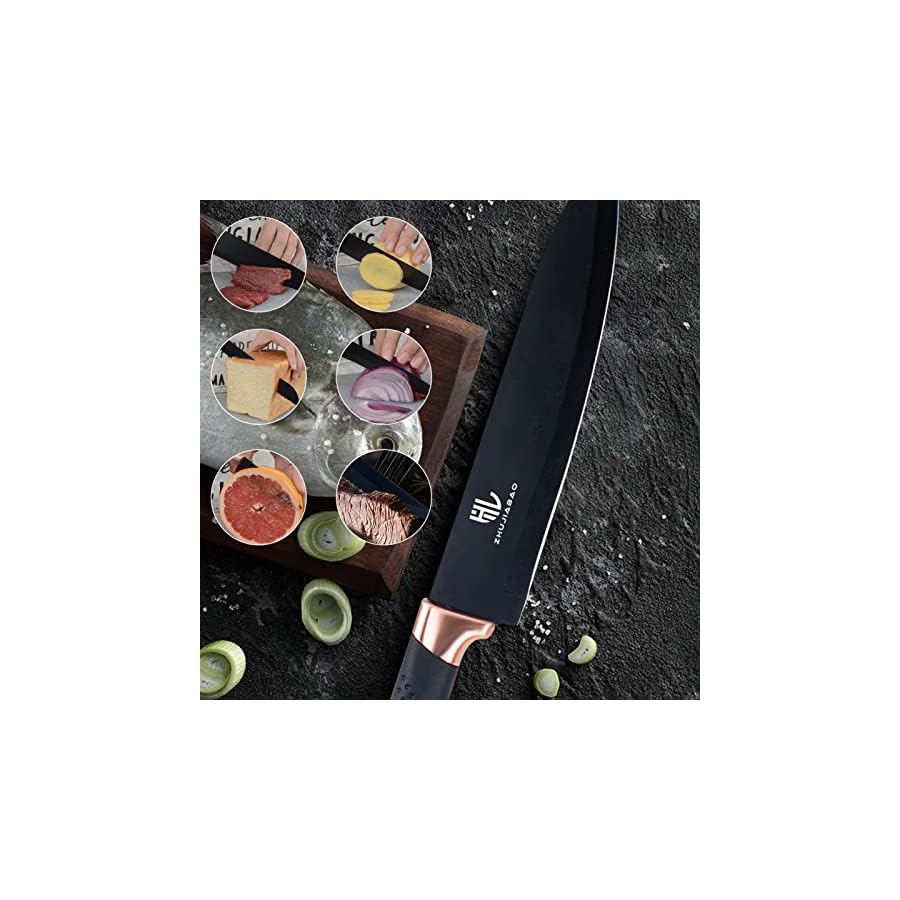 HL ZHUJIABAO Black Kitchen Knife Block Set with Cutting Board 15PCS Professional Sharp Chef Knife Set with Peeler & Scissor Cutlery Knives Set with Steak Knives as Gift