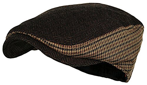 Image of Wonderful Fashion Men's Classic Herringbone Tweed Wool Blend Newsboy Ivy Hat (Large /X-Large, Charcoal)