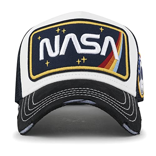 Ililily Premium Nasa Worm Logo Embroidery Baseball Cap Rainbow Mesh Trucker Hat, Black Bill #TOP1