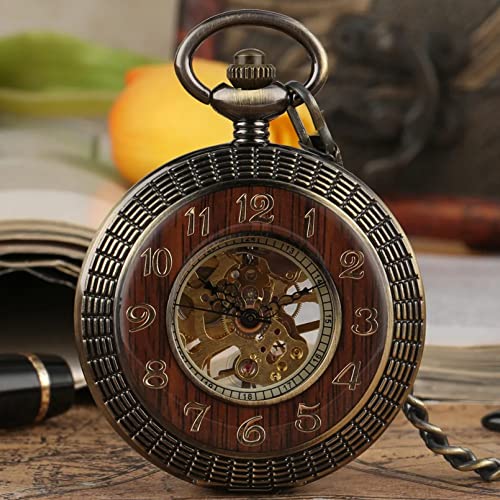 TORALF Madeira Bronze Mão Mecânica Enrolamento Relógio de Bolso Numerais Romanos Display Dial Manual