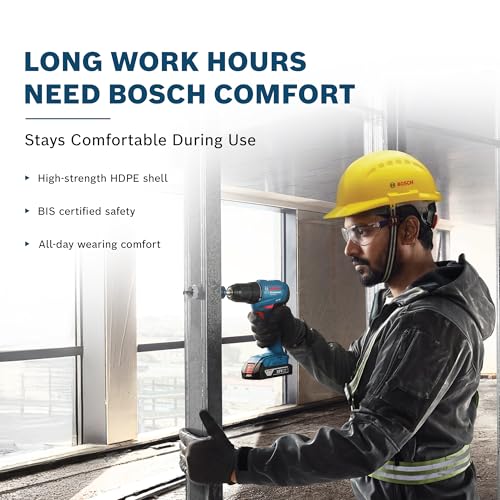 Image of BOSCH SH 610 R Yellow Safety Helmet | 8-Point Suspension | Plastic Suspension Non-Ventilated | High Strength HDPE Shell | Ratchet Type Adjustment | Adjustable Chin Strap | Comfortable | BIS Certified