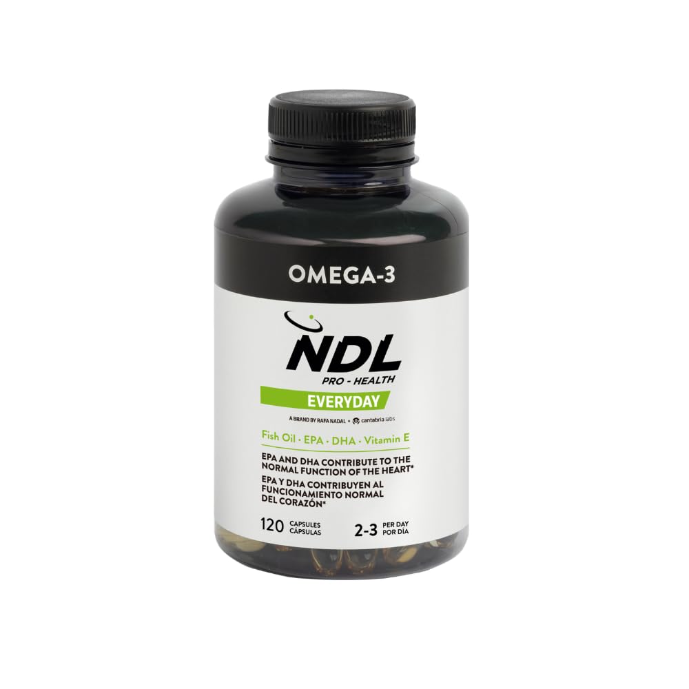 NDL Pro-Health Omega 3 Alta Concentración EPA y DHA | Aceite de Pescado puro y sostenible | Vitamina E | Antioxidante y antiinflamatorio | 120 Capsulas | Una marca de Rafa Nadal & Cantabria Labs