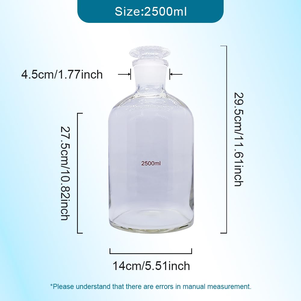 1 x Flasche aus Borosilikatglas, schmale Öffnung, Laborflasche, transparent, große Öffnung, Reagenzflasche (2500 ml)