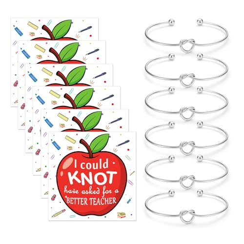 Image of CERSLIMO Teacher Gifts - 6pcs Knot Bracelets for Women with 6pcs Message Cards, Thank You Appreciation Jewelry, Best Teacher Christmas Gifts, Silver