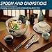 Nagpew 2 Pieces Ceramic Ramen Bowls, 25 Oz Large Soup Bowl with Lid, Spoon, Chopstick, Hand-painted Japanese Tableware for Noodles, Salad, Rice, Microwave Dishwasher safe
