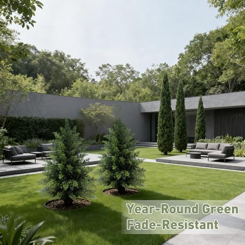 Image of 2 Pack 2ft Artificial Cedar Trees for Outdoors (UV Resistant), Potted Faux Cedar Topiary Plants for Front Porch, Realistic Evergreen Shrub for Entryway & Patio Decor