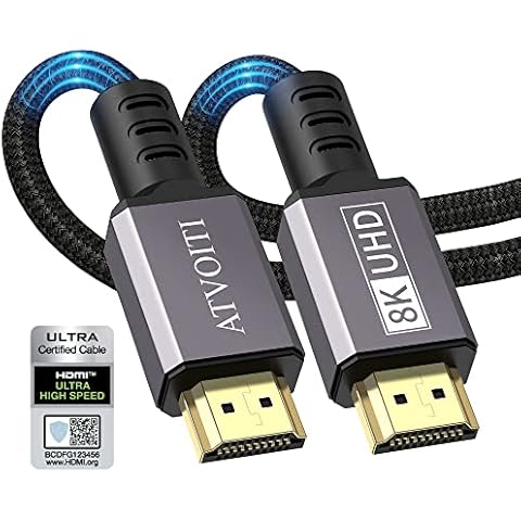 Atvoiti 8K HDMI 2.1 Cable 2M, Certified 48Gbps Ultra High Speed Braided HDMI Cable Support 10K 8K@60Hz 4K@120Hz eARC HDCP 2.2&2.3 Dynamic HDR Dolby Atmos Compatible with PS5 HDTV Monitor and More Cover