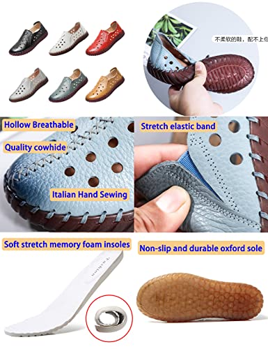 Image of Women's Leather Casual Cutout Loafers Flat Slip-on Shoes,Handmade Stitch Comfort Breathable Oxford Softsole Walking (7,Brown Hollow)
